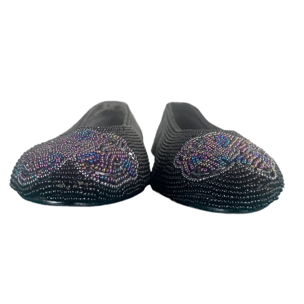 CAPARROS: Vintage Black Beaded Close Toed Espadrilles- Size 6